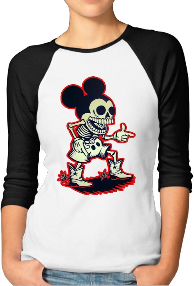 SAXON13 Women's Funny Skull Rock Raglan Baseball T-Shirt Tops