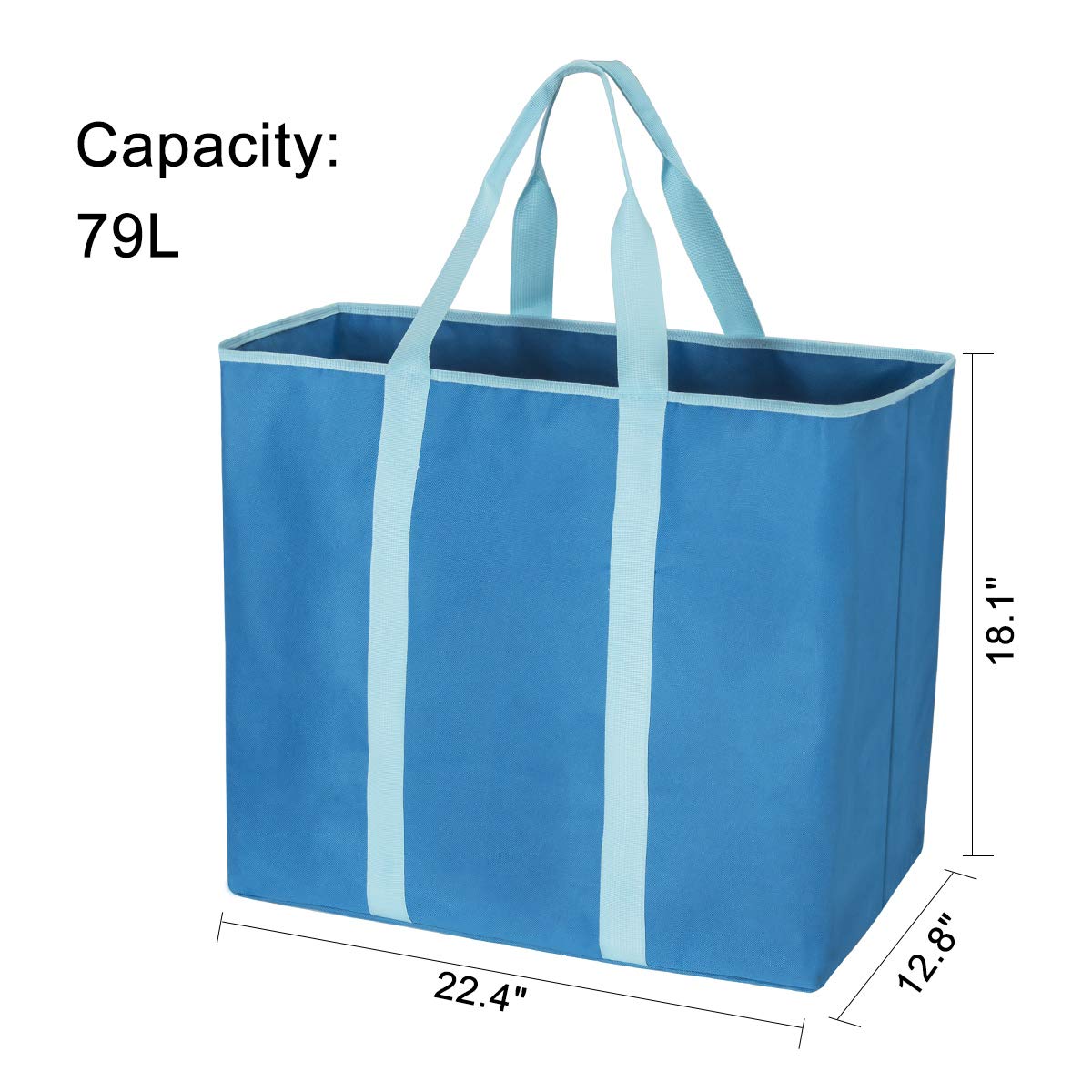 WISHPOOL Extra Large Laundry Basket Shopping Tote Bag Collapsible Laundry Hamper Handles Foldable Laundry Bags Standing Dirty Clothes Storage Organizer (Blue)