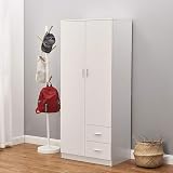 Panana White Wardrobe 2 Door 2 Drawer with Shelf & Hanging Rail 180cm