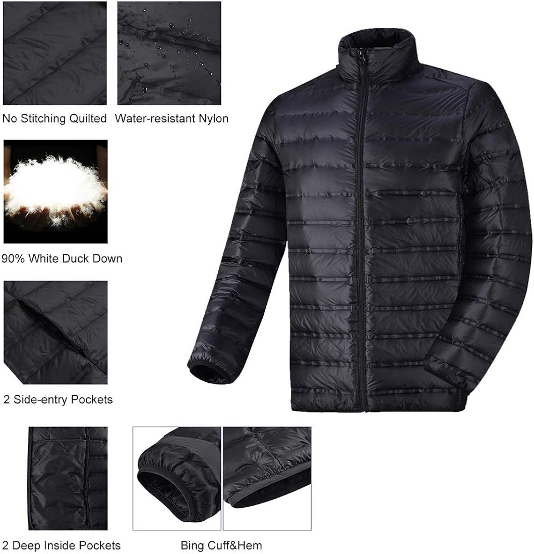 Lesmart Mens Down Puffer Jacket Lightweight Packable Winter Quilted Coat Warm Casual Outdoor: Clothing
