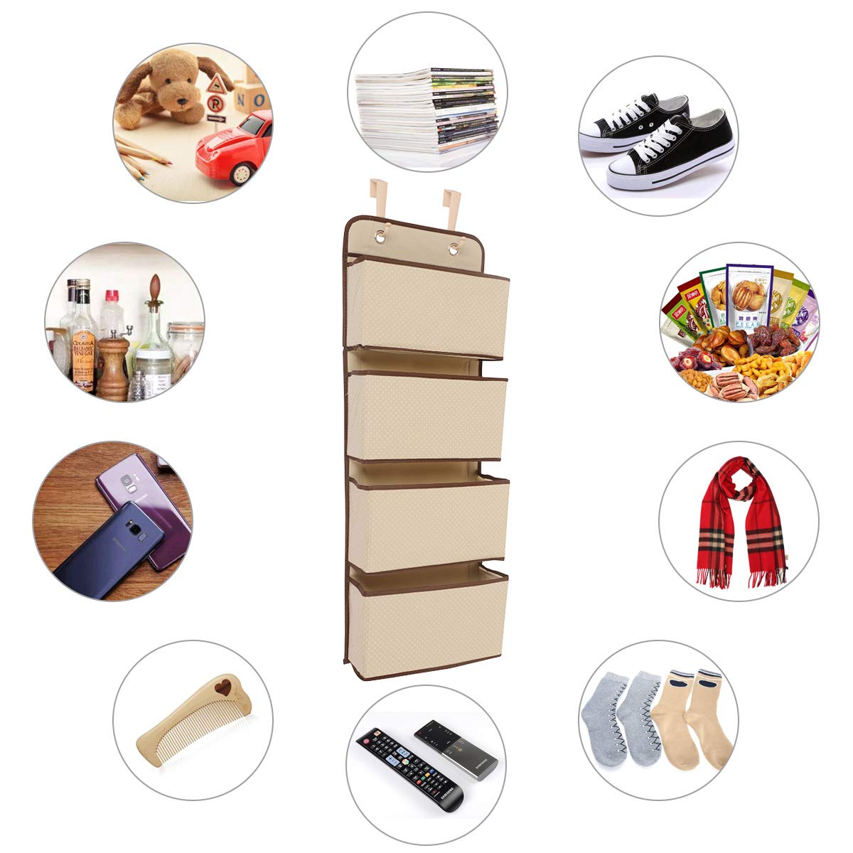 ベージュ Nuoking おむつ 収納バスケット 4ポケット付き ジュエリー ファイル用 タオル 子供部屋 クローゼットオーガナイザー B07hrdp31b ドア掛けオーガナイザー ベージュ ぬいぐるみ 壁取り付け Njsnj 2pk 赤ちゃん用 収納家具 好評 Elradarrenca Cl