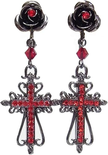 Amazon ゴシックエレガンス 薔薇 十字架レッドストーンイヤリング イヤリング 通販