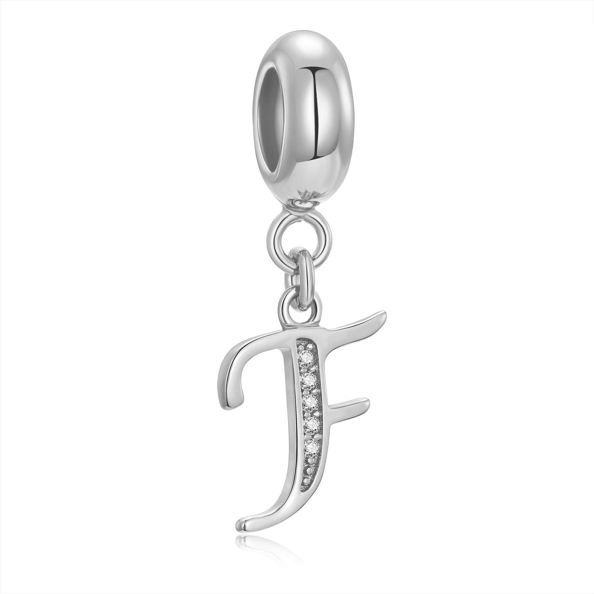 Genuine 925 Sterling Silver Letter Beads Initial A-z Dangle Alphabet Crystal Charm Fits European Bracelet Necklace (Letter F)