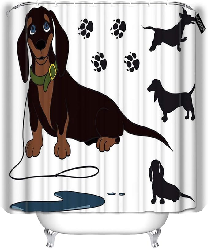 YILINGER Bathroom Shower Curtain Funny Dachshund Sitting