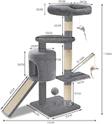 VOUNOT Cat Tree with Scratching Post 112 cm Grey Activity Centre view 4