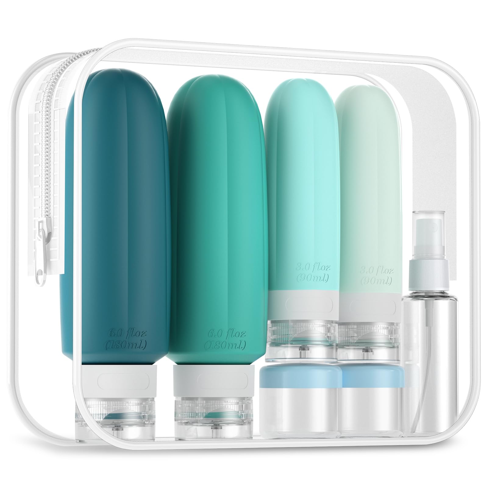 Gemice 16 Pack Travel Bottles Set, CAA Approved Leak Proof Silicone Squeezable Containers for Toiletries, Refillable Accessories 180ml 90ml for Conditioner, Shampoo, Lotion & Body Wash (BPA Free)