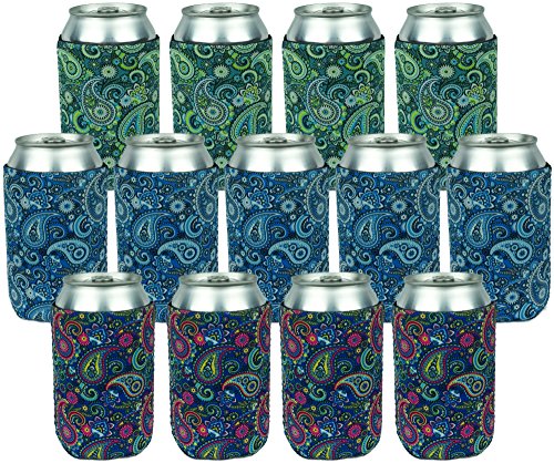 Neoprene Can Sleeves - Pack of 13 Paisley Can Cooler Covers Fit 12 oz Cans and 12 to 16 oz Glass & Aluminum Bottles. Premium Neoprene & Stitching by Impirilux (13, Paisley) - Thumbnail 2