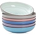 Selamica Porcelain 26 Ounce Salad Pasta Bowls, 8 inch Wide and Shallow Serving bowls, Microwave & Dishwasher Safe, Sturdy & Stackable, Set of 6, Gradient Color
