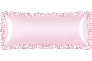 LINENLINE Ruffle Satin Pillowcase for Hair & Skin, Body Pillow Cover, Blush Pink, 20x54 Inches, Envelope Closure, Similar to Silk Pillow Cases, Gifts for Girl