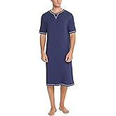 SWOMOG Men's Nightshirt Short Sleeve Nightgown Soft Loose Sleepwear Lightweight Nightwear Comfy Henley Sleep Shirt S-XXL