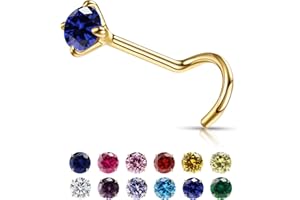 Small Gold Birthstone Nose Stud for Women 20G, Hypoallergenic Nostril Solid 3mm Round CZ Nose Rings Studs for Women Tiny Gold