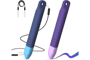 Kid-Friendly Stylus Pens for Touch Screens with Tethers - Mixoo Anti-Rolling Tablet Stylus 2 Pack for Kids, Compatible with iPad, iPhone, Tablets, Kindle and All Touch Screen Devices (Blue+Purple)