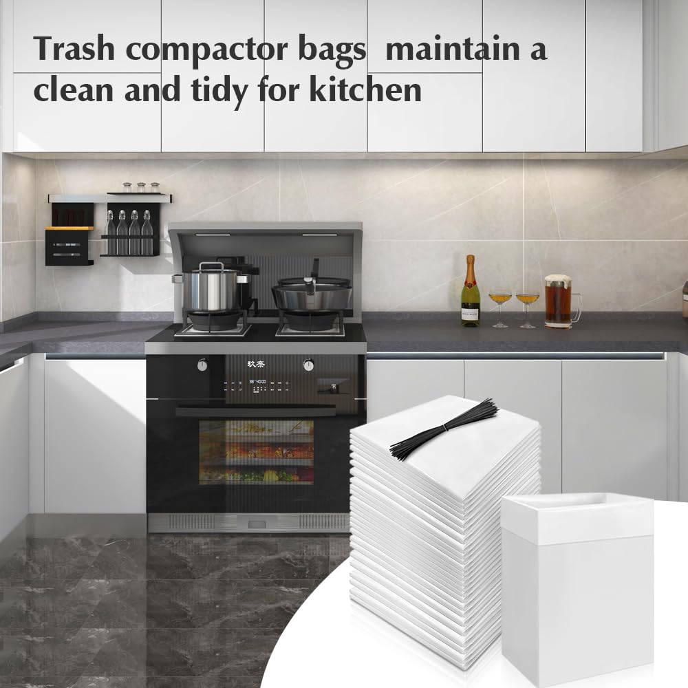 60-pack W10165294RB Trash Compactor Bags - leak-proof trash compactor bags for kitchen 60-ct 15 inches - Fits 15-inch Rectangular Drawer Compactors
