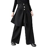 ellazhu Women's Skirt Pants Button Loose Wide Leg Asymmetrical GZ787 A