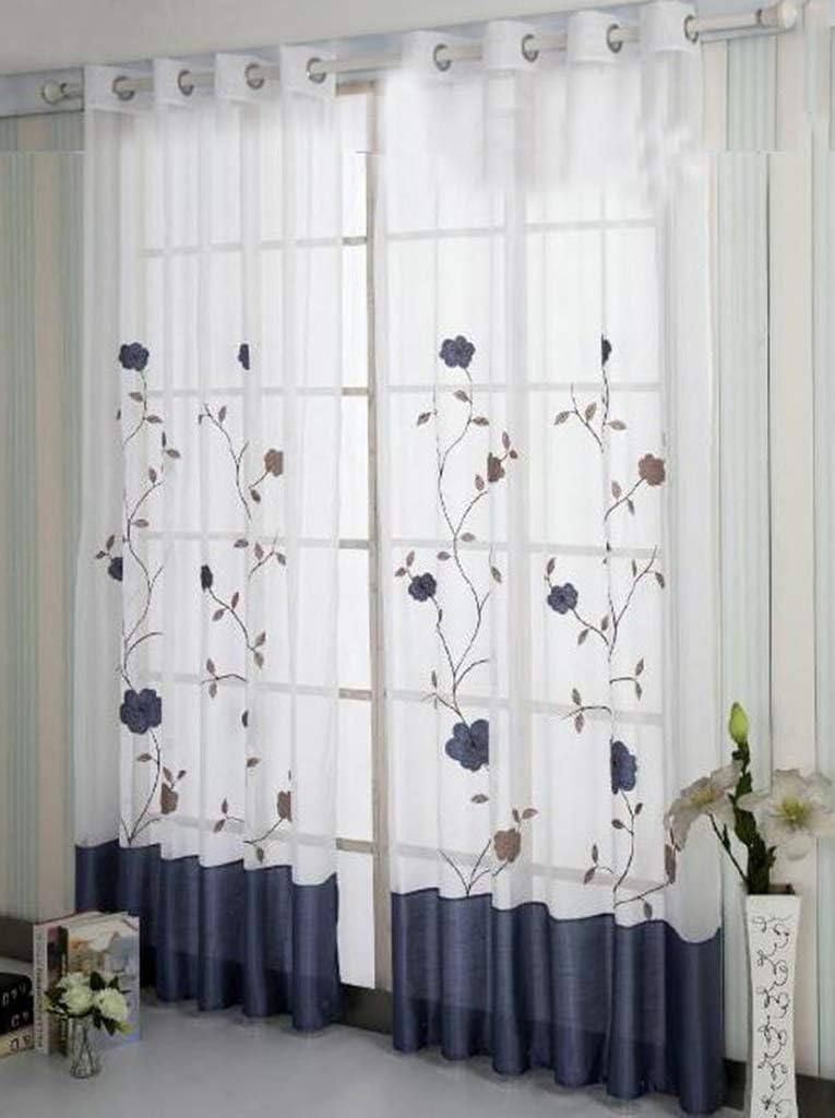 SimpVale - Cortinas Con 2 Paneles Con Ojales Y Bordado Floral
