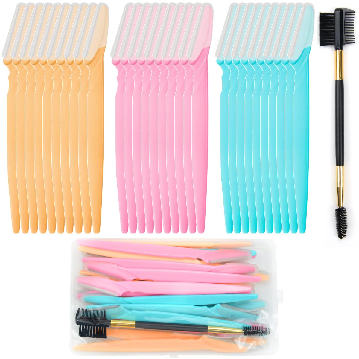 30 PCS Eyebrow Razors Facial Hair Remover Face Shaver Trimmer Shaper Face Razor Dermaplaning Blades for Face with 1 PC Eyelash Brush and Storage Box Exfoliating Dermaplaning Tool for Women and Men