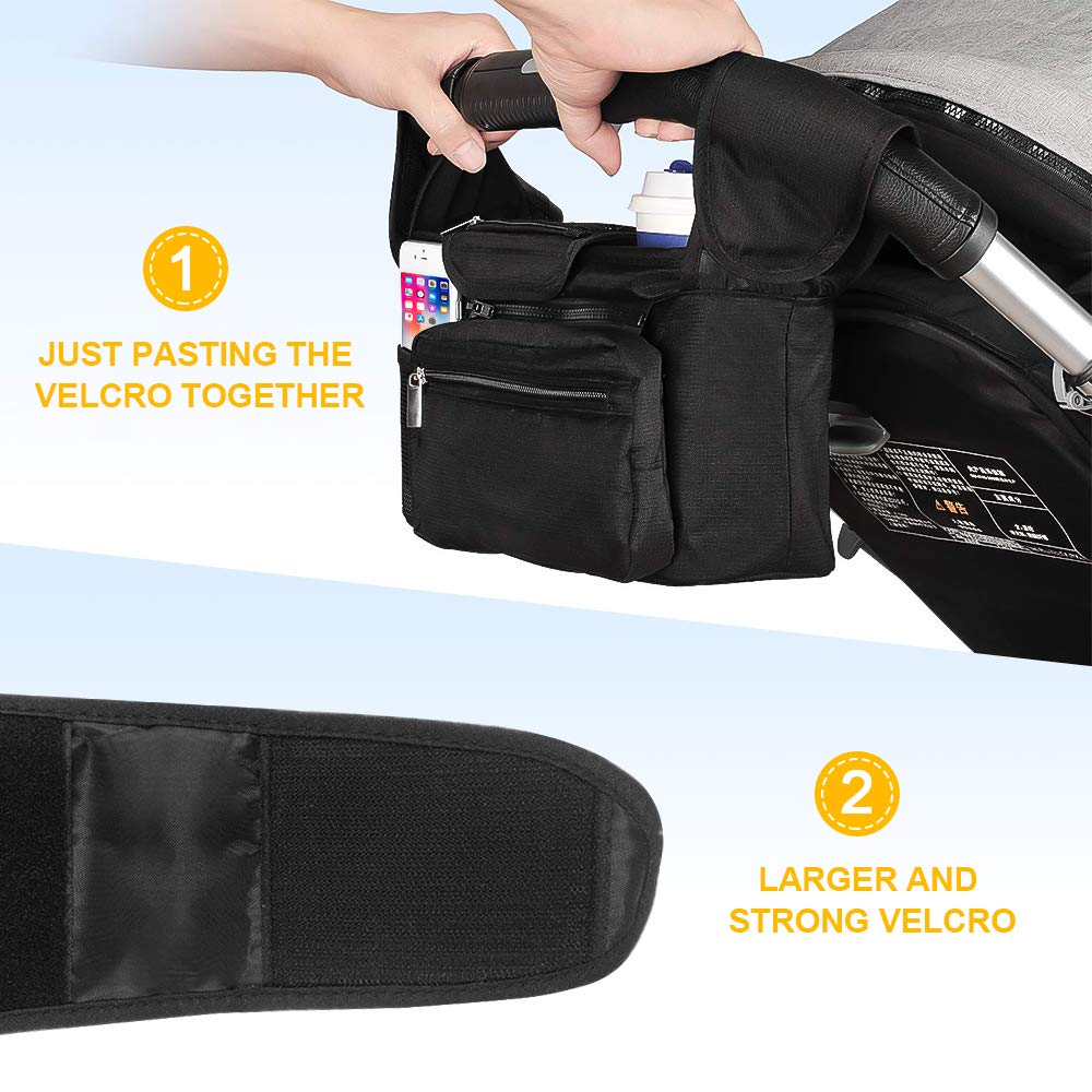 Baby Stroller Organizer Bag - Stroller Storage Bag with 2 XL Waterproof Leak-Proof Insulated Cup Holders and Large Detachable Zippered Clutch Bag for Universal Stroller Like Baby Jogger, Bugaboo : Baby