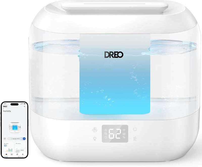 DREO 4L Smart Humidifier for Bedroom Kids Quiet 28dB Top Fill App Voice