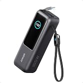 Anker Laptop Power Bank, 25,000mAh Travel Essential with 165W Total Output | 3 USB-C Ports with 100W Max Each, Built-In Retractable Cables, Flight-Ready, for iPhone 17 Series ,MacBook, and More