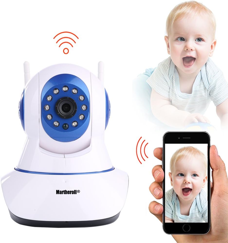 Martheroll Video Baby Monitor Wireless Home Security IP Camera HD 720P Nanny Cam Video Recording Play/Plug Pan Tilt Remote Motion Detect Alert with Two-Way Audio and Infrared Night Vision(Blue)