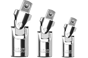 BOEN 3-Piece Universal Joint Socket Adapter Set, 1/2", 3/8", and 1/4" Drive, Ball Spring Design, Chrome Vanadium Steel Swivel