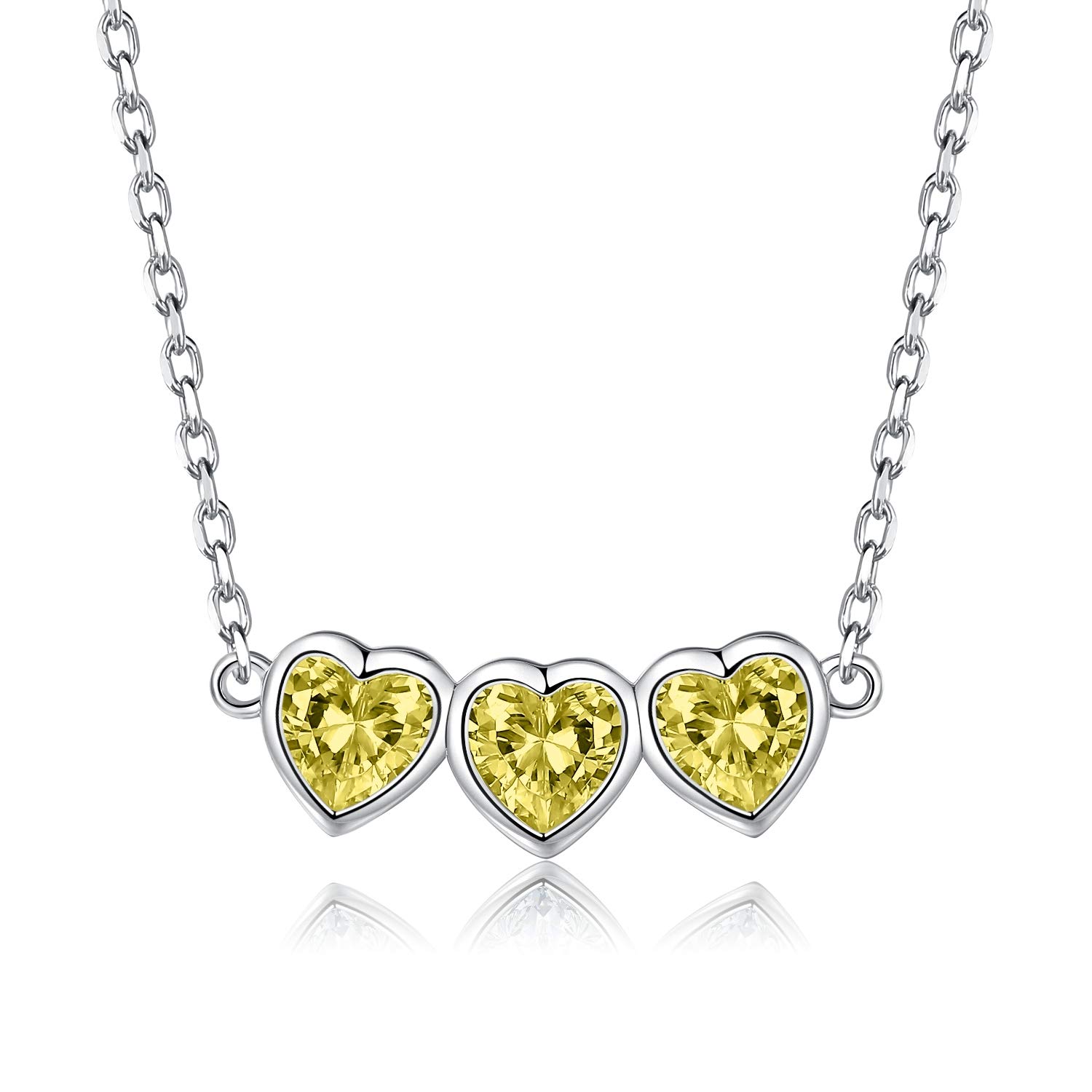 925 Sterling Silver November Necklaces for Teen Girls - Yellow Heart Birthstone Choker for Daughter & Kids Birthday Anniversary Jewelry Gifts