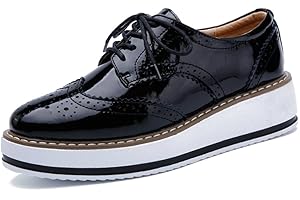 YING LAN Women's Platform Lace-Up Wingtips Square Toe Oxfords Shoe