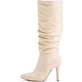 katliu Women Suede Knee High Boots Pointed Toe Stiletto Boot Slouchy Zipper High Heel Boots