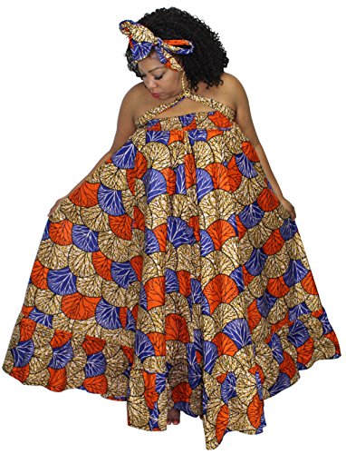 African Planet Women's Print Casual A-Line Extra Long Maxi Skirt Dress Flared Ruffled Hem