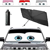 Coricha Windshield Sun Shade 2025 Car Accessories 100% Blackout Car Front Windsow Shades Umbrella Automotive Sun Visor Block Heat Insulation Protection (Black Eyes)