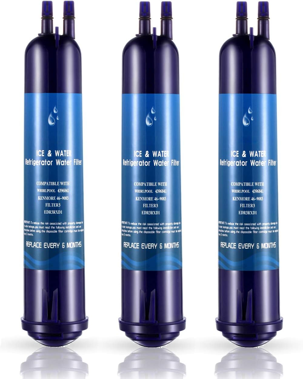 4396841 Water Filter Cap Replacement For 4396841, EDR3RXD1, Filter 3, 4396710, P2RFWG2, Kenmore 9083, Kenmore 9030 Water Filter, 3 Packs