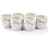 Japanese Ceramic Sake Cup Set of 6, 1.81'' Vintage Plum Tea Cups (White) | Porcelain Drinking Cups for Soju, Hot or Cold Sake, Wine and Espresso for Home Daily Use. Dishwasher Safe