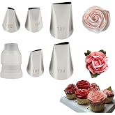 6 Pcs Flower Piping Tips Set with Coupler | Petal &amp; Rose Piping Tips 102, 103, 104, 124, 127, for Cake Decorating, Floral Designs, Small Roses, Bows, Ruffles &amp; More