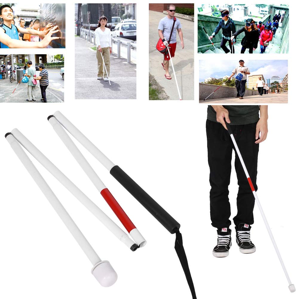 Camidy Blind Walking Sticks, 4-Section Folding Cane Mobility Walker Assist Stick for Vision Impaired and Blind,127cm/50inch
