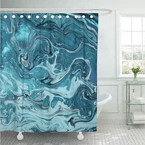 WIXIJAWR Cortina De Baño Acuarela Abstracta Mármol Azul Aqua