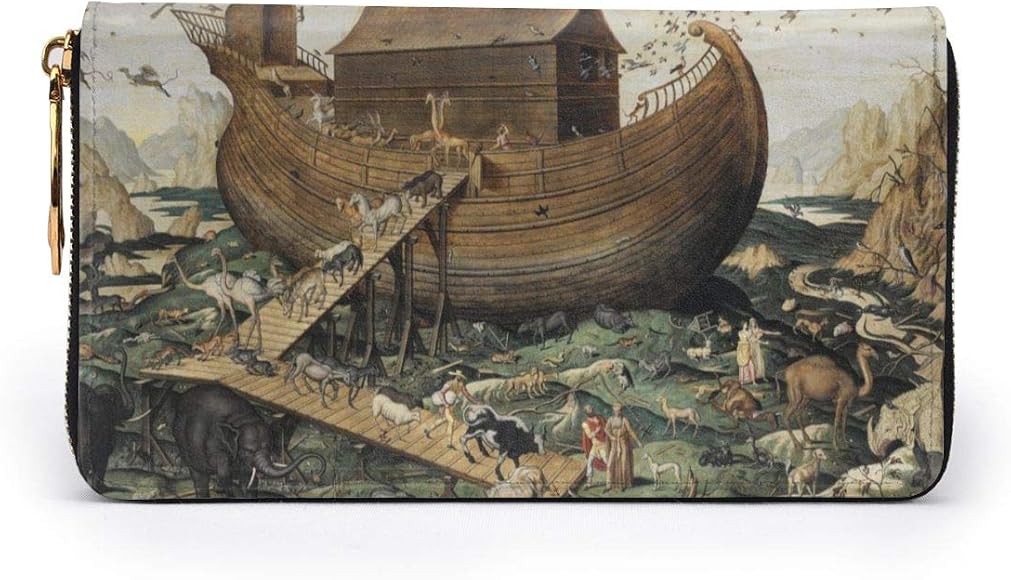 Amazon 財布 アララト山に到着したノアの方舟柄 レディース メンズ 長財布 本牛革 大容量 カードケース スマホ入れ可 ラウンドファスナー ウォレット L字ファスナー小銭入れ 磁気防止 人気 Rfid プレゼント 財布
