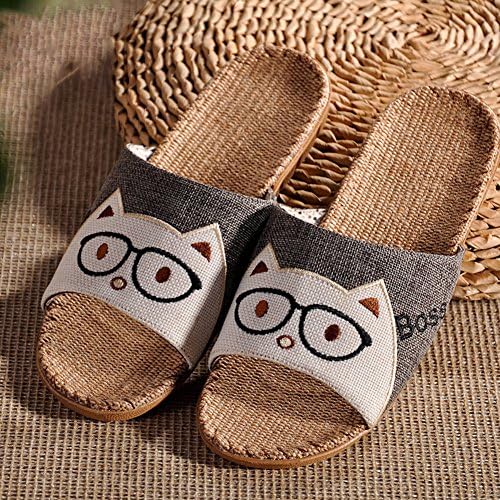 JUIOKK Boys' Girls' Non-slip Indoor Slippers Cartoon Women's Open Toe Bedroom Flat Shoes Men's Linen Slippers