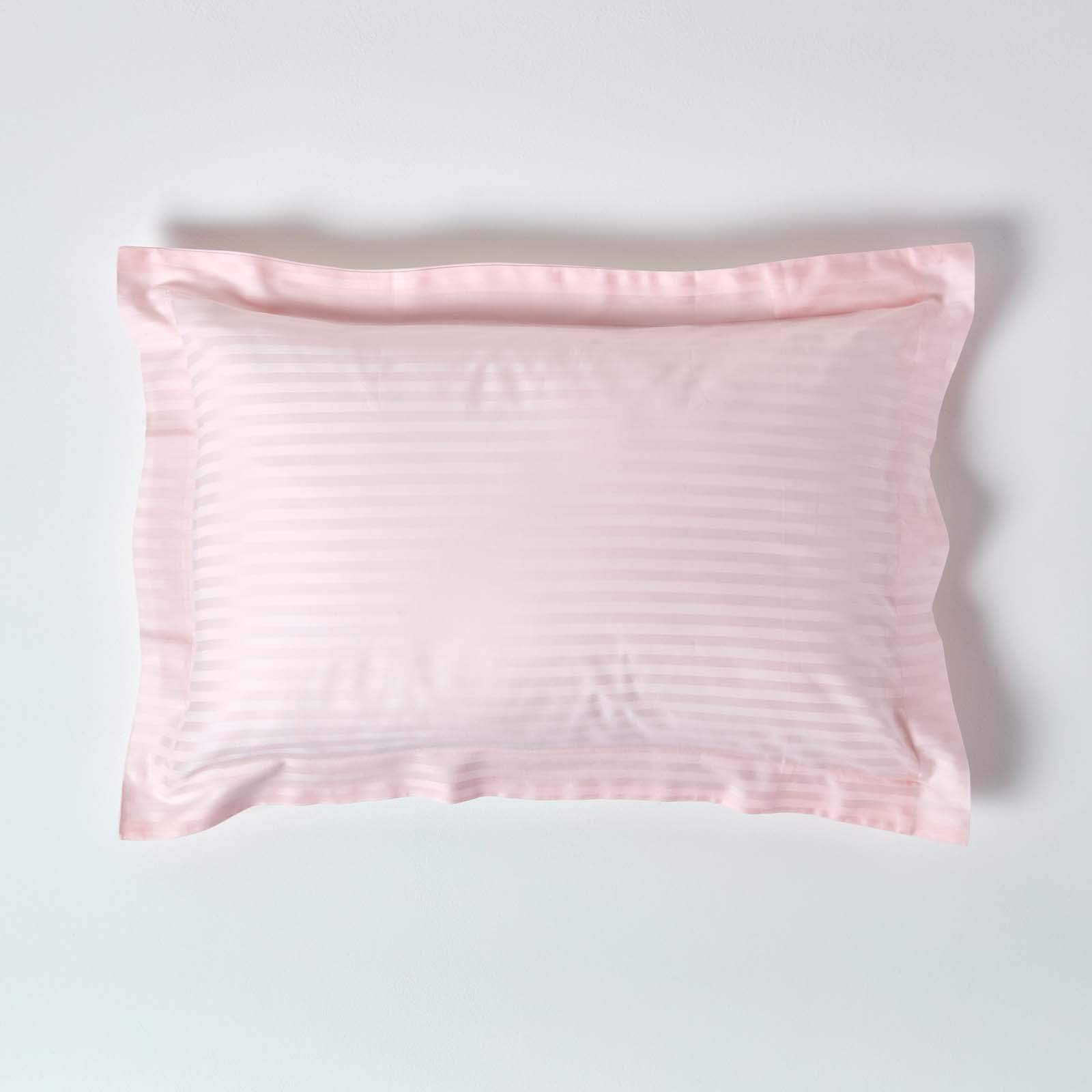 HOMESCAPES Pink Pure Egyptian Cotton Oxford Pillowcase Standard Size 330 TC 500 Thread Count Percale Equivalent Satin Stripe Pillow Case