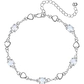 Moonstone Opal Anklets 925 Sterling Silver Heart Anklets for Women Jewelry Gifts