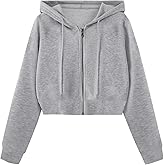 SOFIA'S CHOICE Cropped Zip Up Hoodie Women Long Sleeve Crop Sweatshirts Jackets