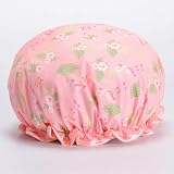 EXCEART 2pcs PEVA Shower Caps Flamingo Print Waterproof Reusable Bath Hats for view 2