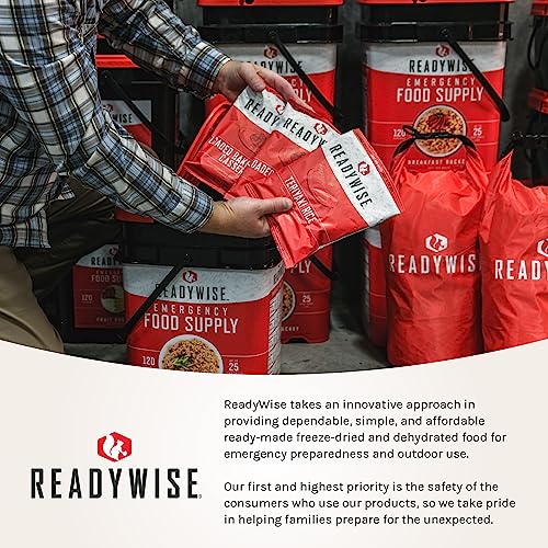 READYWISE - Breakfast & Entrée Bucket, 84 Servings, Emergency, MRE Meal Supply, Premade, Freeze Dried Survival Food, Hiking, Adventure & Camping Essentials, Individually Packaged, 25 Year Shelf Life