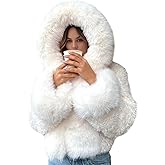 Wyeysyt Women's Faux Fur Coats with Hood Winter Warm Cropped Hoodie Jacket Long Sleeve Thick Short Outerwear with Pockets