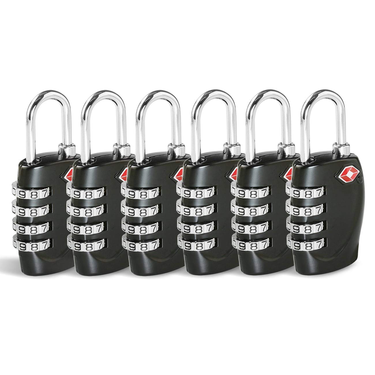 CFMOUR TSA Suitcase Locks - 1, 2, 3, 4, 5, 6 Pack 4-Dial Security Travel Combination Padlock for Suitcases Luggage Case Bag Code Lock - Black (Pack of 6)