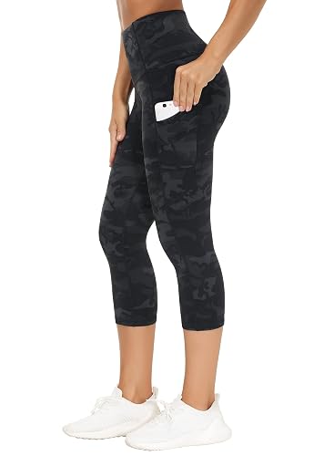 Women's High Waist Camo Yoga Pants - Tummy Control, Breathable, Size L, Sheboo Brand