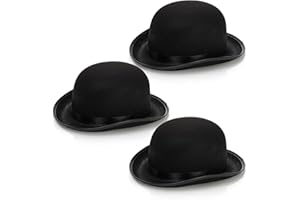 Eorbow 3 Pack Bowler Hat, 23" C Black Derby Hat, Felt Bolivian Costume Hat Accessories, Victorian Dress Up Hat for Men and Women, Big Kids, Teens, Adults