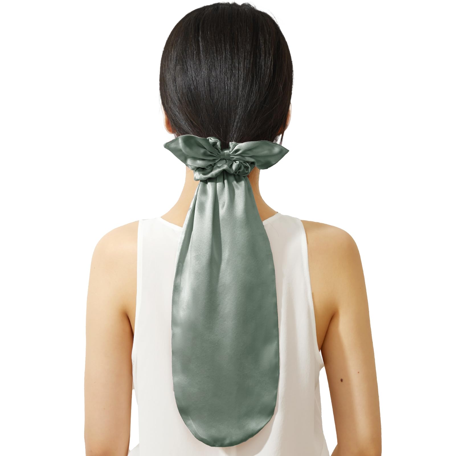 LILYSILK 100% Silk Bonnet for Sleeping & Daily Usage, 2-in-1 Silk Hair Ties with Silk Scrunchies for Long and Curly Hair Elastic Adjustable for Women Ladies and Girls Avocado Green — image 1