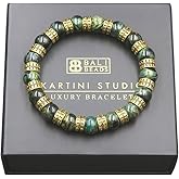 Kartini Studio Men's Luxury Bead Bracelet, Jade and 22 Karat Gold Bracelet, Dark Green Nephrite Jewelry, Gift for Man