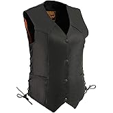 Milwaukee Leather MLL4546 Women's Black Premium Leather Lightweight V-Neck Motorcycle Rider Vest w/Side Laces