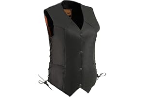 Milwaukee Leather MLL4546 Women's Black Premium Leather Lightweight V-Neck Motorcycle Rider Vest w/Side Laces